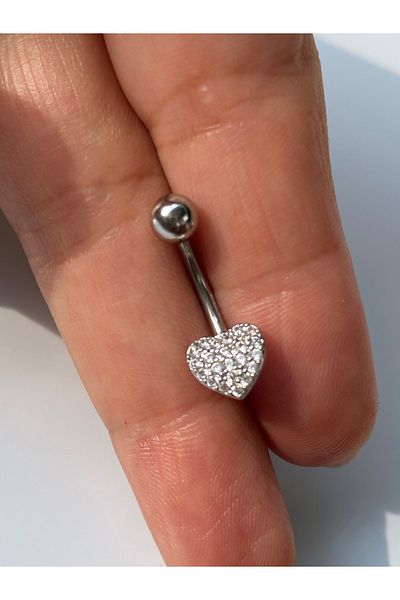 kurukafagift Steel Belly Piercing Zircon Stone Heart Detailed