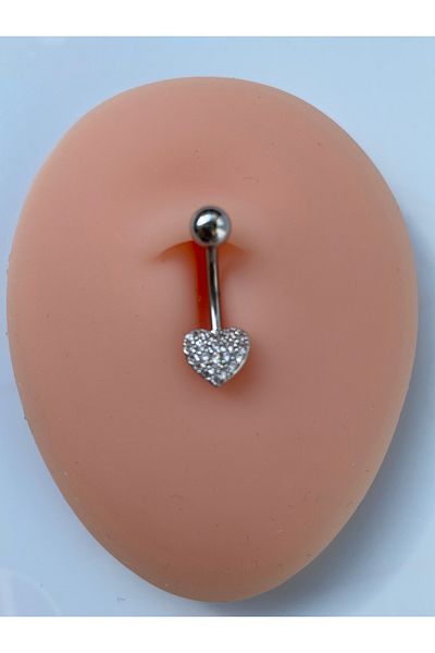 kurukafagift Steel Belly Piercing Zircon Stone Heart Detailed
