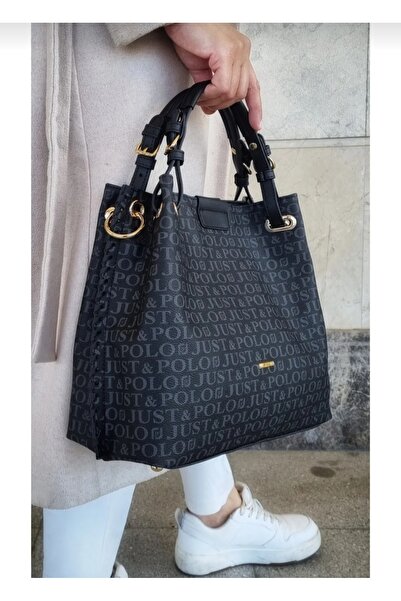 Just Polo Women's Black Braided 5 Compartment Hand and Shoulder Bag-J2180