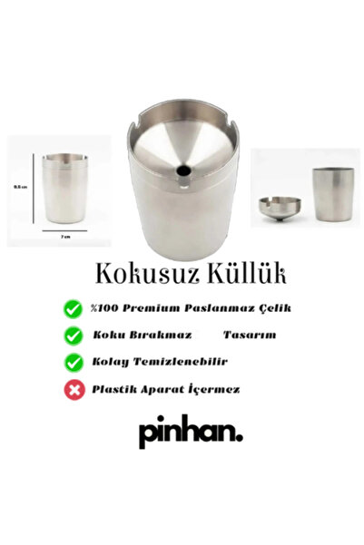 PİNHAN Paslanmaz Çelik Kapaklı Kokusuz Küllük (KKBRDK-01)
