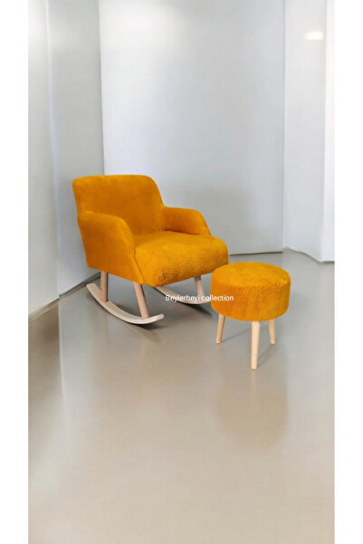 BEYLERBEYİ Sallanan Ahşap Ayaklı ,turuncu Rengi Berjer Koltuk - Puf Hediyeli