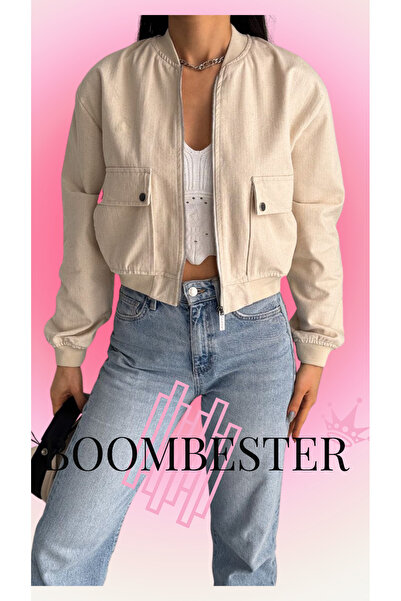 BoomBester Жіночий 100% льняний короткий бомбер преміум якості