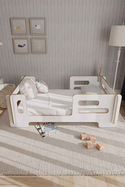zeo wood design Mdflam Modern Montessori Çocuk Yatak, Baza, Karyola - Beyaz