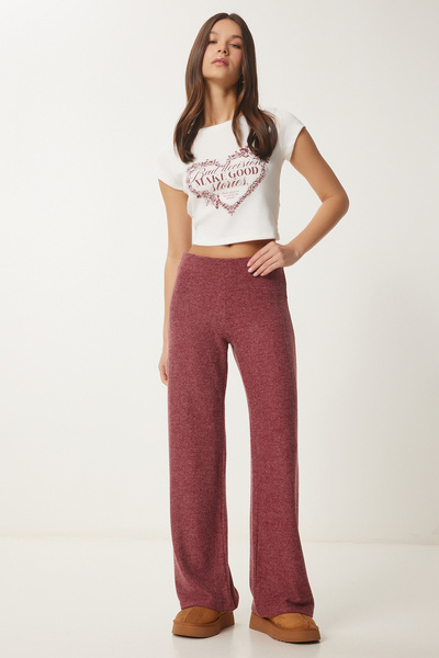 Lovelyİstanbul Geniş Paça Rahat Yumoş Pantolon BORDO LUB0073