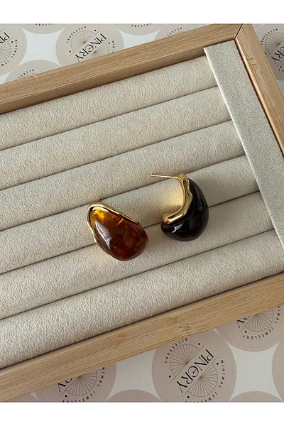 Pinery Jewels زوج من الأقراط النسائية المصنوعة من الفولاذ المقاوم للصدأ باللون البني