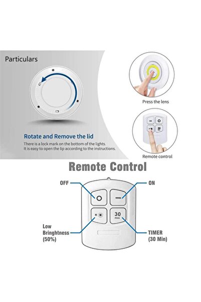 xsir Uzaktan Kumandalı Kablosuz Yapışkan Pilli Led Spot Mutfak Tezgah Spotu D...