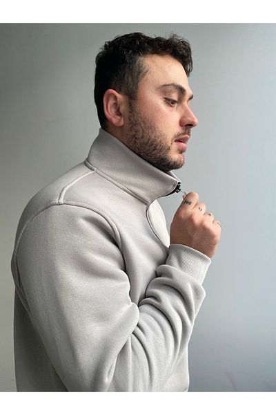Thestiluxe 3 Thread Half Zippered Stand Collar Sweatshirt