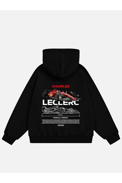 Mad&Calf Унисекс поларен суичър с щампа и качулка Charles Leclerc