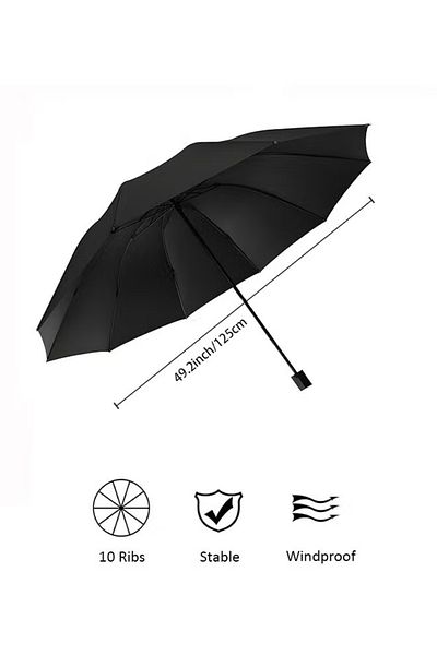 Taimi Umbrella For Protection From Rain And Sun Folding Waterproof and Windproof 125 CM - Black