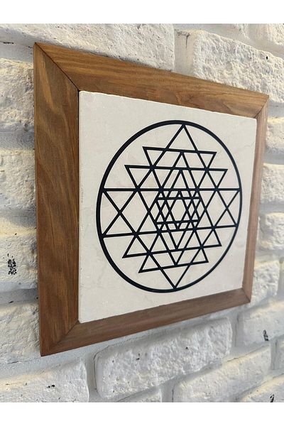 woodhomeworks Панел за картина с масивна рамка от естествен камък и мрамор 26x26 см