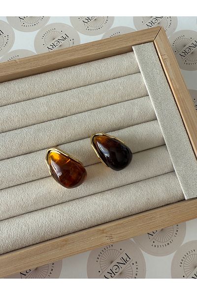 Pinery Jewels زوج من الأقراط النسائية المصنوعة من الفولاذ المقاوم للصدأ باللون البني