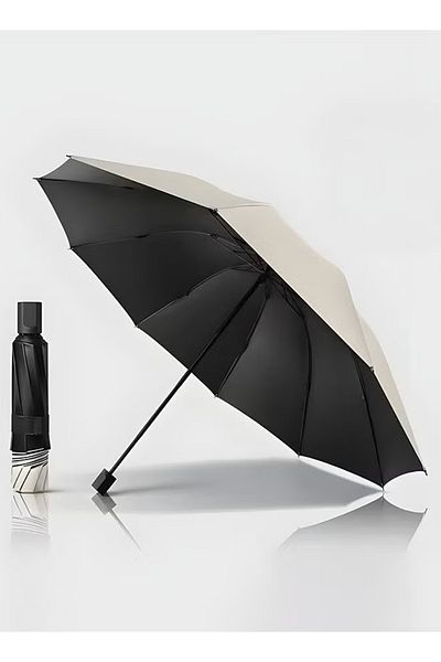 Taimi Umbrella For Protection From Rain And Sun Folding Waterproof and Windproof 125 CM - Beige