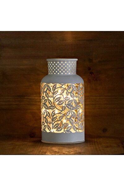 Home Box Evren Floral Cutwork Lantern with LED Lights - 8x8x15 cm