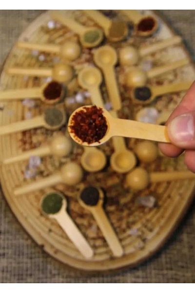 elfnur 6 Pieces Bamboo Scale Spoons Mini Size Spice Food Spoons 7 cm Set of 6 Spoons
