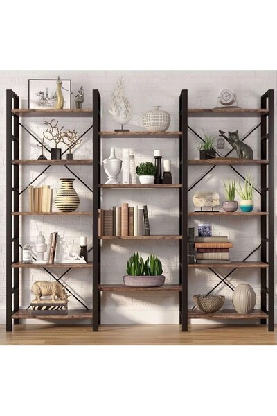 HaleVia Doğal Ahşap Maxi Kitaplık Metal Kitaplık