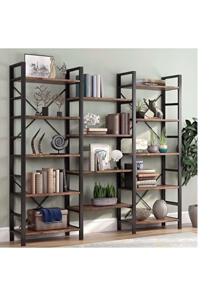 HaleVia Doğal Ahşap Maxi Kitaplık Metal Kitaplık