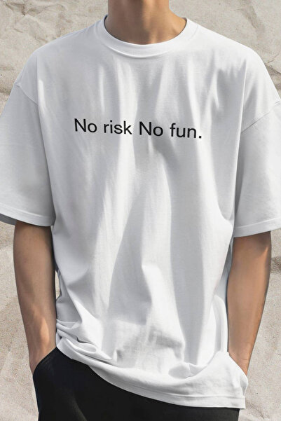FECCY Cotton No Risk No Fun Printed Oversize T-Shirt