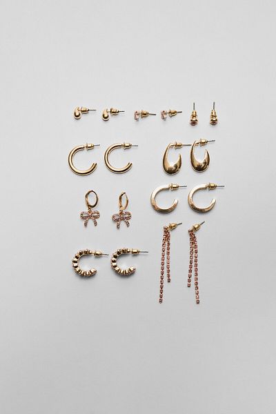 Stradivarius Set of 9 hoop and rhinestone earrings