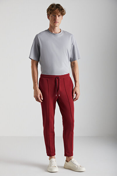 GRIMELANGE Scuby ανδρικό Diagonel οργανικό ύφασμα χωρίς φλις εσωτερικά με ραβδώσεις 3 τσέπες Jogger Claret Red Sweatpants
