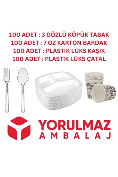 yorulmaz ambalaj 100 Kişilik Kullan At Toplu Yemek Seti 3 Gözlü Köpük Tabak, ...