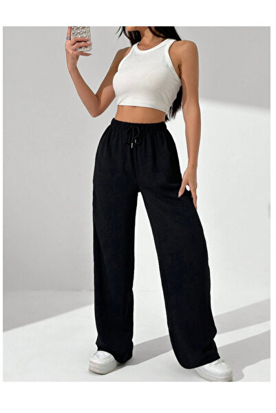 CAONNES Μαύρο ελαστικό και άνετο παντελόνι αθλητικής φόρμας υψηλής ποιότητας ...