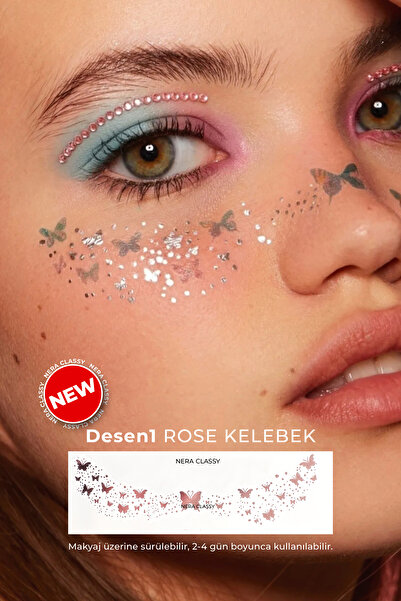 Nera Classy Aktarılabilir Yüz Vücut İçin Sticker Dövme 2 ADET - Kelebek Çil Dövme Transfer Sticker