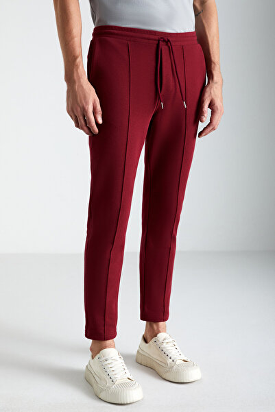 GRIMELANGE Scuby ανδρικό Diagonel οργανικό ύφασμα χωρίς φλις εσωτερικά με ραβδώσεις 3 τσέπες Jogger Claret Red Sweatpants