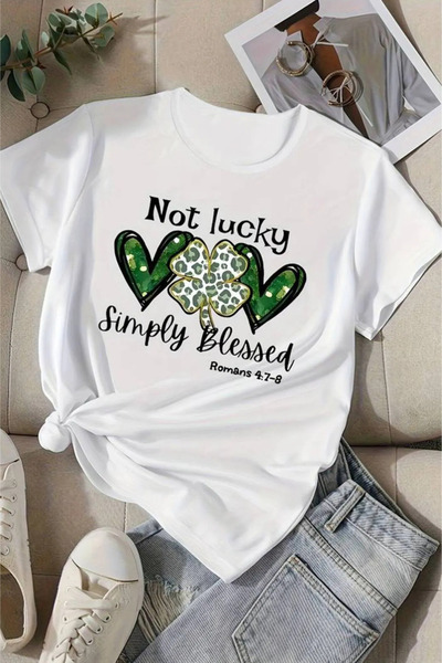 FECCY تي شيرت نسائي من القطن باللون الأبيض Not Lucky
