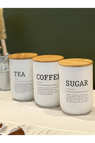 Sade Hediye وعاء عصري للشاي/القهوة/السكر مع غطاء من الخيزران مكون من 3 قطع