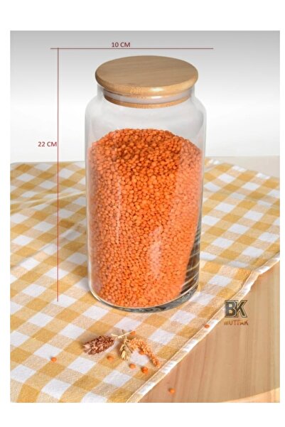 Pembelia Life Bambu Kapaklı Cam 1300 cc Jumbo Boy Bakliyat Kavanozu Tekli