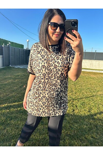 charamela Women's Plus Size Leopard Printed Combed Cotton Knitted Blouse-Bgb105