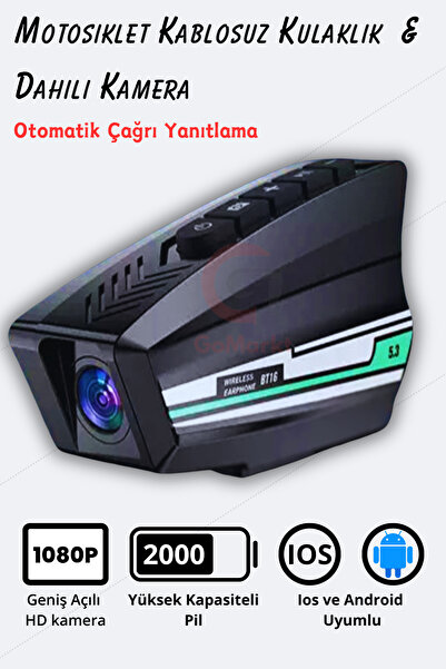 GoMarkt Bt 16 Kameralı Motosiklet Interkom Bluetooth Kulaklık Dahili 1080 P Hd Kamera
