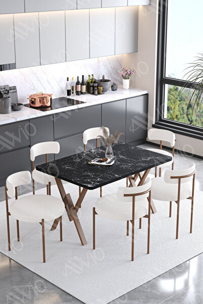 AVVİO FABİO  Teddy Sandalye 80x140 Yemek Masası Mutfak Masası 6 Kişilik Masa ...