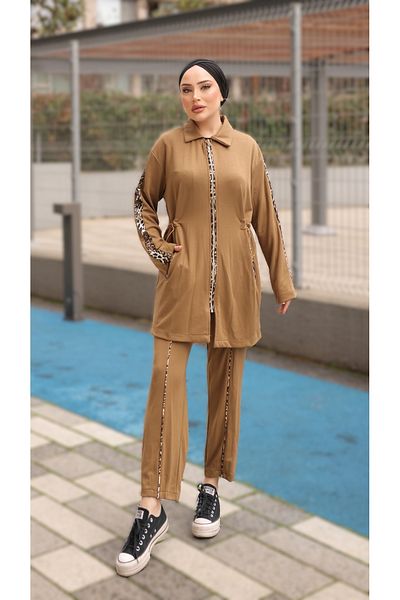 Wovi Moda Γυναικείο Σετ Φούτερ Hijab Διπλό με φερμουάρ - Παντελόνι Τουνίκ