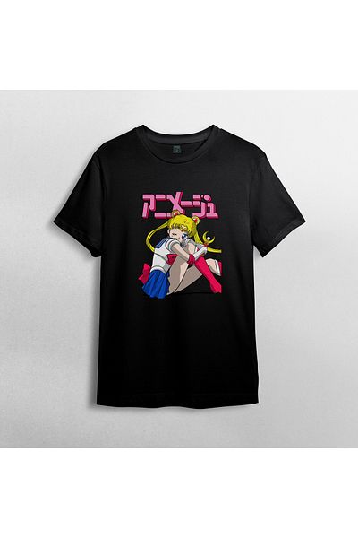 Pixxa Μπλουζάκι Sailor Moon Moon Warrior με μοτίβο 100% βαμβακερό λαιμόκοψη - Μοντέλο 2
