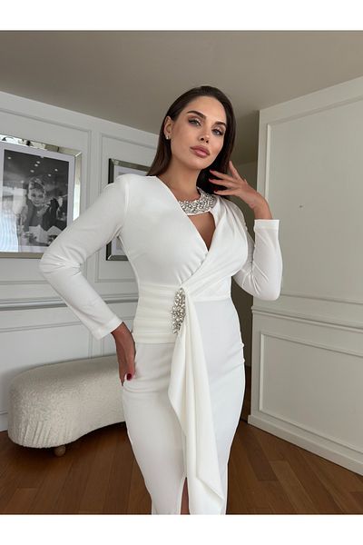 1Moda1Tarz Γυναικείο εισαγόμενο υφασμάτινο αξεσουάρ Λεπτομερές φόρεμα ειδικής σχεδίασης με σχισμή