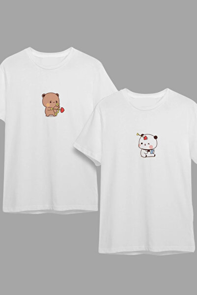 FECCY Tricou supradimensionat din bumbac cu imprimeu ursuleț - Set de 2 piese...