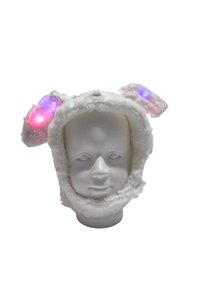SPTEKS 1-6 Yaş Bebe Beyaz Renk Tavşan Kulak Figürlü Işıklı Kışlık Peluş Şapka...