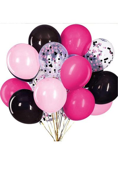 BeySüS Black Pink Transparent Pink Black Transparent 50 Piece Balloon Set Chain Apparatus and Balloon Tape