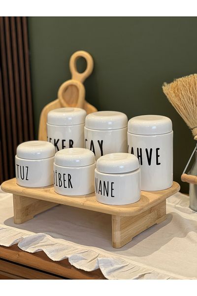 Sade Hediye 6-Piece Porcelain Jar and Spice Jar Set