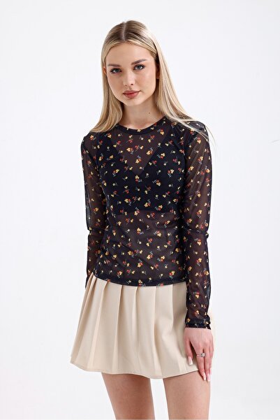 Butik Desenli Transparan Tül Body