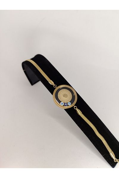Romea Italian Chain Fanos Bracelet With Quarter Into Opening Non-Tarnish Steel Gold Color