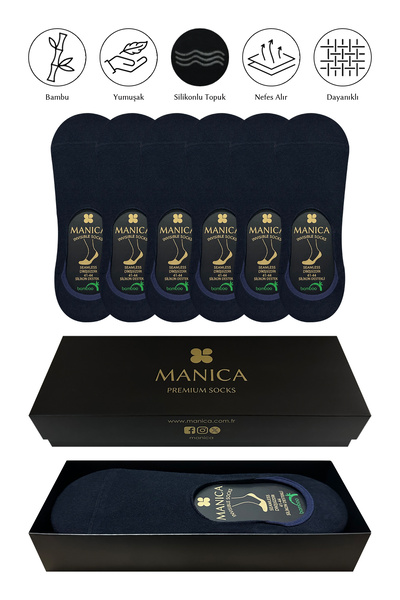 MANICA Erkek Bambu Babet Çorap 6 Çift - Lacivert