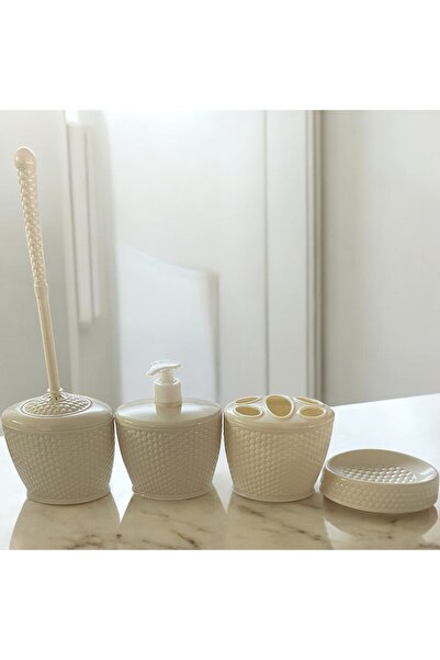 UpHome 4 Lü Banyo Seti Sıvı Sabunluk-diş Fırçalık-tuvalet Fırçası-katı Sabunluk