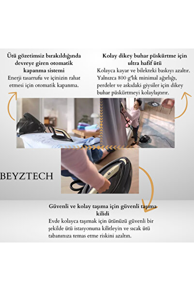 Philips SteamGlide Taban OptimalTEMP Teknolojisi Sıfır Yanma Riski Hareket Sensörü Otomatik Buhar