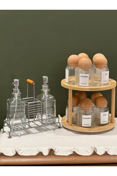 Sade Hediye 10-Piece Spice Rack/Gray Soap Dish with Swivel Stand Ball Cover