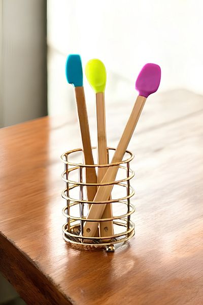 Vekorr 3-Piece Silicone Tip Bamboo Handle Spatula Set Heat Resistant Colorful Kitchen Apparatus Set