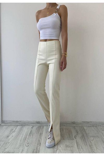 Sachistanbul Leather Trousers with leg slit Detail