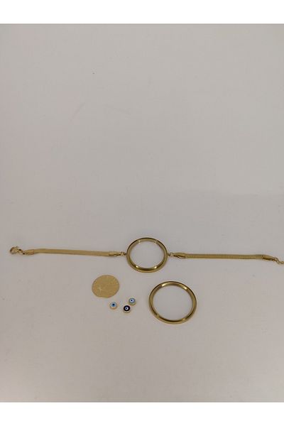 Romea Italian Chain Fanos Bracelet With Quarter Into Opening Non-Tarnish Steel Gold Color