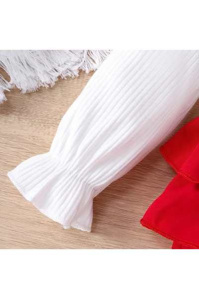 darko Çilek Kırmızı Beyaz Çıtçıtlı Kurdeleli Tulum Uzun Kollu Zıbın Sevimli Kız Bebek Bayramlık